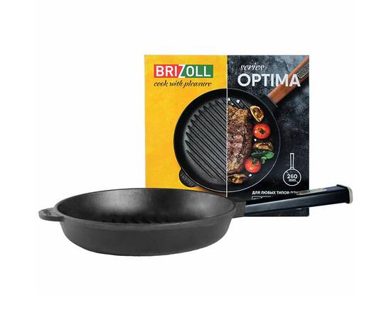 Сковорода чавунна гриль 260х54, 5 мм з ручкою Optima-Black Brizoll (O2640G-P1), Колір: чорний, Тип: сковорода гриль, Форма: кругла, Діаметр (см): 26, зображення 3
