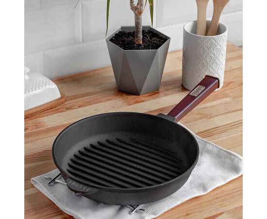 Сковорода чавунна гриль 260х54, 5 мм з ручкою Optima-Bordo Brizoll (O2640G-P2), Колір: бордовий, Тип: сковорода гриль, Форма: кругла, Діаметр (см): 26, зображення 2
