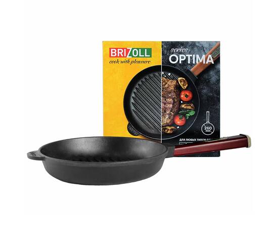 Сковорода чавунна гриль 260х54, 5 мм з ручкою Optima-Bordo Brizoll (O2640G-P2), Колір: бордовий, Тип: сковорода гриль, Форма: кругла, Діаметр (см): 26, зображення 3