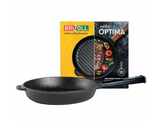 Сковорода чавунна гриль 280х58,5 мм із ручкою Optima-Black Brizoll (O2850G-P1), Колір: чорний, Тип: сковорода гриль, Форма: кругла, Діаметр (см): 28, зображення 3