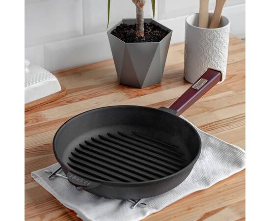 Сковорода чавунна гриль 280х58,5 мм із ручкою Optima-Bordo Brizoll (O2850G-P2), Колір: бордовий, Тип: сковорода гриль, Форма: кругла, Діаметр (см): 28, зображення 2