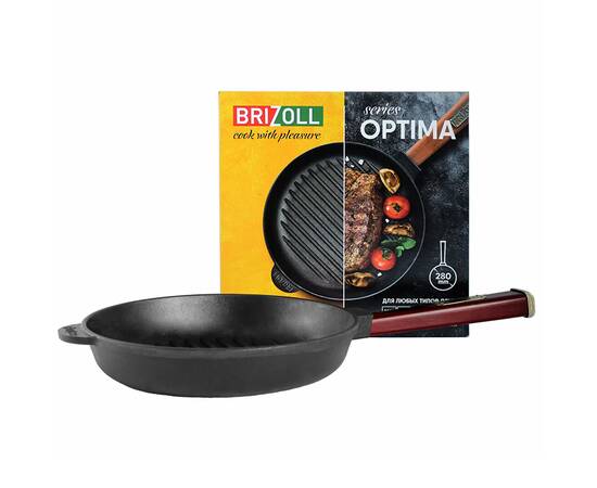 Сковорода чавунна гриль 280х58,5 мм із ручкою Optima-Bordo Brizoll (O2850G-P2), Колір: бордовий, Тип: сковорода гриль, Форма: кругла, Діаметр (см): 28, зображення 3