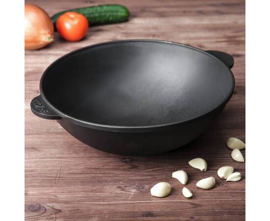 Сковорода чугунная WOK с чугунной крышкой 3,7 л 280х96 мм Brizoll (W28-1), Цвет: черный, Тип: сковорода вок, Форма: круглая, Диаметр (см): 28, изображение 2
