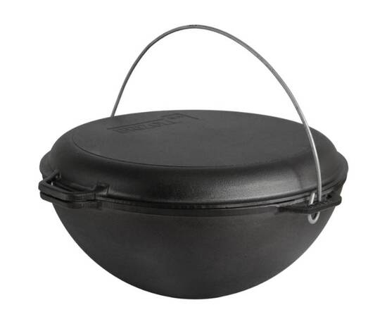 Казан азиатский чугунный с чугунной крышкой - сковородой гриль 10 л Азия Brizoll (KA10-3), Объем казана: 10 л, Наличие крышки: с крышкой-гриль, изображение 2