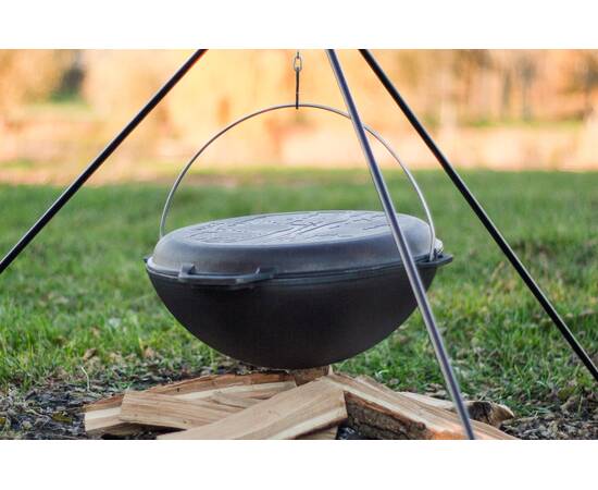 Казан азиатский чугунный с чугунной крышкой - сковородой гриль 12 л Азия Brizoll (KA12-3), Объем казана: 12 л, Наличие крышки: с крышкой-гриль, изображение 3