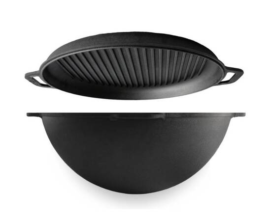 Казан азиатский чугунный с чугунной крышкой - сковородой гриль 10 л Азия Brizoll (KA10-3), Объем казана: 10 л, Наличие крышки: с крышкой-гриль, изображение 6