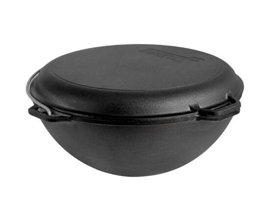 Казан азиатский чугунный с чугунной крышкой - сковородой гриль 12 л Азия Brizoll (KA12-3), Объем казана: 12 л, Наличие крышки: с крышкой-гриль, изображение 2