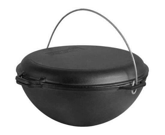 Казан азиатский чугунный с чугунной крышкой - сковородой гриль 8 л Азия Brizoll (KA08-3), Объем казана: 8 л, Наличие крышки: с крышкой-гриль, изображение 2