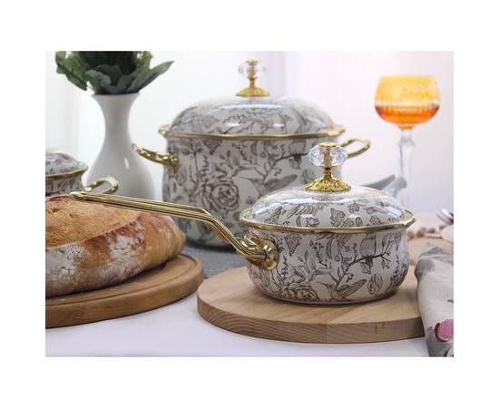 Ківш емальований BIRD Elmani з кришкою 0,9 л (763-044), Тип: ківш, Об'єм: 0,9 л, Колір: бежевий, зображення 3