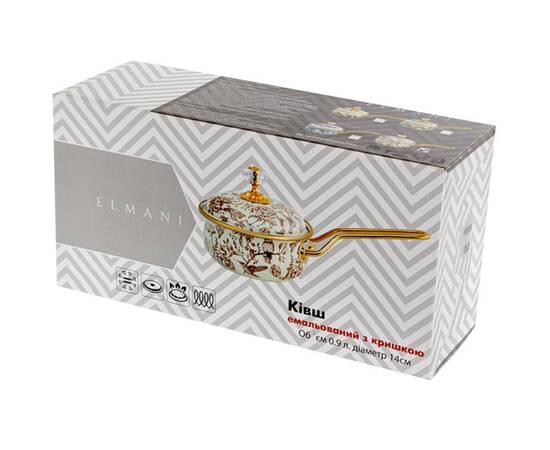 Ківш емальований BIRD Elmani з кришкою 0,9 л (763-044), Тип: ківш, Об'єм: 0,9 л, Колір: бежевий, зображення 4