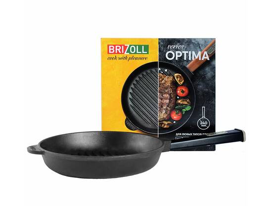 Сковорода чавунна гриль 240х50,5 мм із ручкою Optima-Black Brizoll (O2440G-P1), Колір: чорний, Тип: сковорода гриль, Форма: кругла, Діаметр (см): 24, зображення 3
