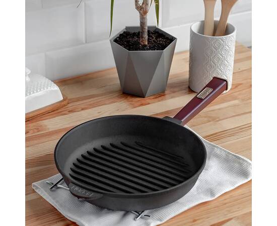 Сковорода чавунна гриль 240х50,5 мм із ручкою Optima-Bordo Brizoll (O2440G-P2), Колір: бордовий, Тип: сковорода гриль, Форма: кругла, Діаметр (см): 24, зображення 2