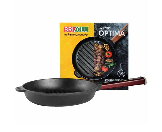 Сковорода чавунна гриль 240х50,5 мм із ручкою Optima-Bordo Brizoll (O2440G-P2), Колір: бордовий, Тип: сковорода гриль, Форма: кругла, Діаметр (см): 24, зображення 3