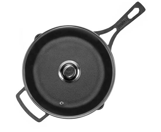 Сковорода чугунная с литой ручкой и стеклянной крышкой 240х60 мм Monolith Brizoll (M2460P-6), Цвет: черный, Тип: сковорода, Форма: круглая, Диаметр (см): 24, изображение 3