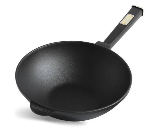 Сковорода чавунна WOK із дерев'яною ручкою Black та скляною кришкою 2,8 л 260х80 мм Brizoll (W26HP1-6), зображення 2