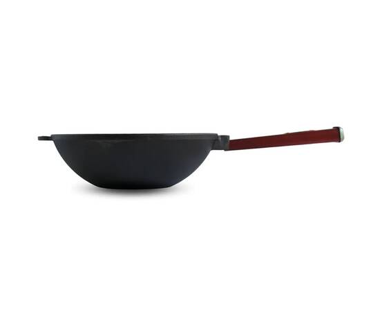 Сковорода чавунна WOK із дерев'яною ручкою Bordo 2,2 л 240х70 мм Brizoll (W24HP2), Колір: бордовий, Тип: сковорода вок, Форма: кругла, Діаметр (см): 24, зображення 2