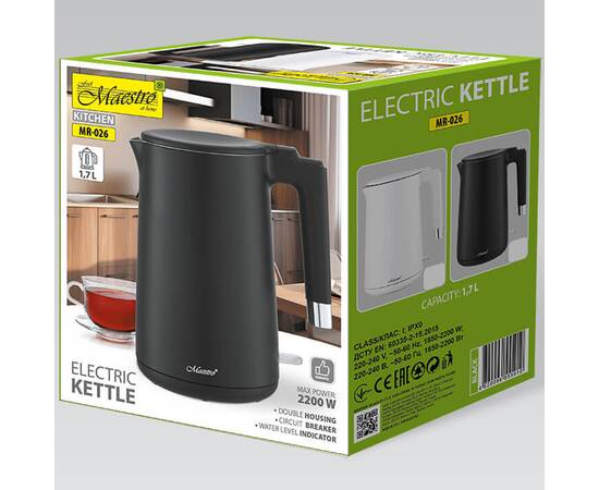 Чайник електричний 1,7 л метал Maestro (MR026-BLACK), зображення 3