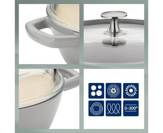 Сотейник чавунний з кришкою KELA Calido 28 см 3,8 л, світло-сірий (12614), Колір: сірий, Тип: сотейник, Форма: кругла, Діаметр (см): 28, зображення 2