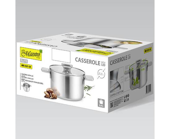 Каструля 20 см, 3,4 л Maestro (MR3521-20), Тип: каструля, Об'єм: 3,4 л, Колір: срібний, зображення 4
