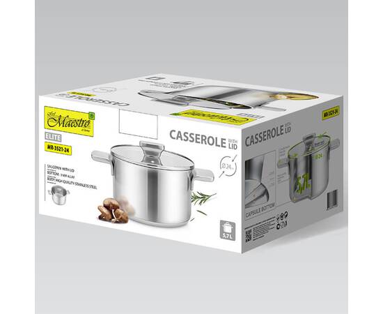 Каструля 24 см, 5,7 л Maestro (MR3521-24), Тип: каструля, Об'єм: 5,7 л, Колір: срібний, зображення 4