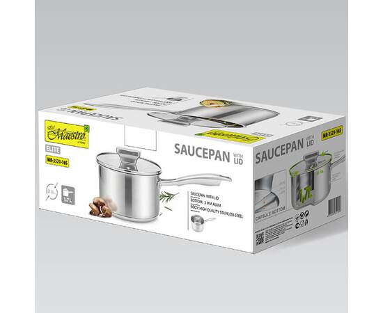 Ківш 16 см, 1,7 л Maestro (MR3521-16S), Тип: ківш, Об'єм: 1,7 л, Колір: срібний, зображення 4