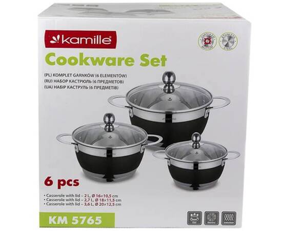Набір каструль 6 пр. (2 л, 2.7 л, 3.6 л) Kamille (5765), зображення 6