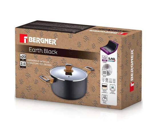 Каструля з кришкою Bergner Earth black 20 см 2.5 л (BG-32035-BK), Тип: каструля, Об'єм: 2,5 л, Колір: чорний, зображення 5