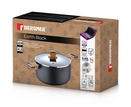 Каструля з кришкою Bergner Earth black 24 см 4.3 л (BG-32036-BK), Тип: каструля, Об'єм: 4,3 л, Колір: чорний, зображення 5