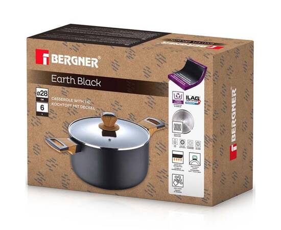 Каструля з кришкою Bergner Earth black 28 см 6 л (BG-32037-BK), Тип: каструля, Об'єм: 6 л, Колір: чорний, зображення 5