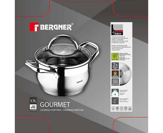 Кастрюля с крышкой Bergner Gourmet 1.7 л (BG-6506), Тип: кастрюля, Объем: 1,7 л, Цвет: серебряный, изображение 4