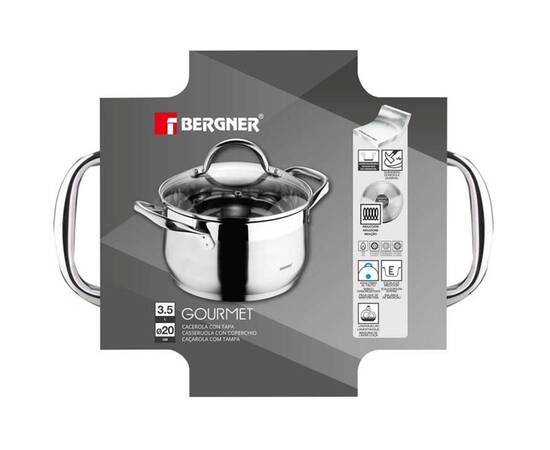 Каструля з кришкою Bergner Gourmet 3.3 л (BG-6507), Тип: каструля, Об'єм: 3,3 л, Колір: срібний, зображення 4
