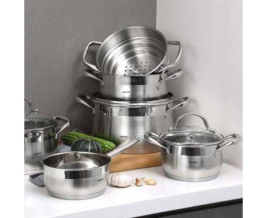 Каструля з кришкою Bergner Gourmet 5.6 л (BG-6508), Тип: каструля, Об'єм: 5,6 л, Колір: срібний, зображення 3