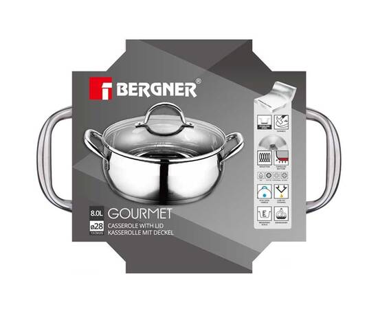 Каструля з кришкою Bergner Gourmet 8 л (BG-6565), Тип: каструля, Об'єм: 8 л, Колір: срібний, зображення 4