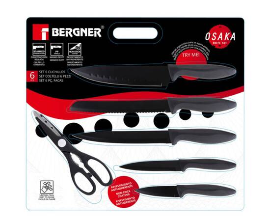 Набор ножей с ножницами Bergner Osaka, 6 предметов (BG-9075-BK), изображение 2