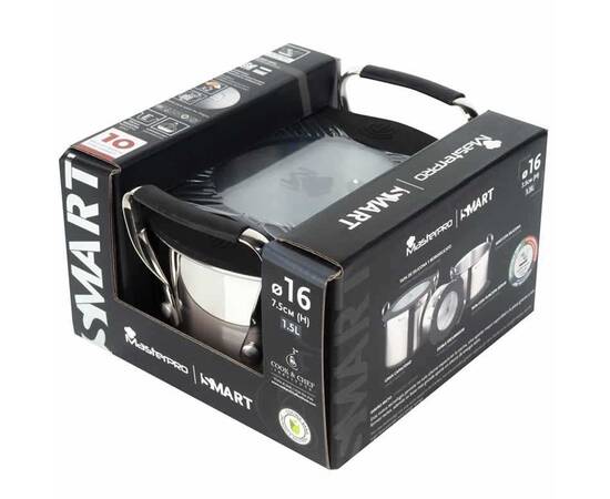 Каструля з кришкою MasterPro Smart, 16 см (BGEU-3777), Тип: каструля, Об'єм: 1,5 л, Колір: срібний, зображення 5