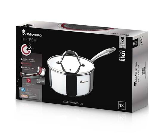 Ковш с крышкой MasterPro Hi-tech 3, 18 см (BGMP-1622), Тип: ковш, Объем: 1,8 л, Цвет: серебряный, изображение 6