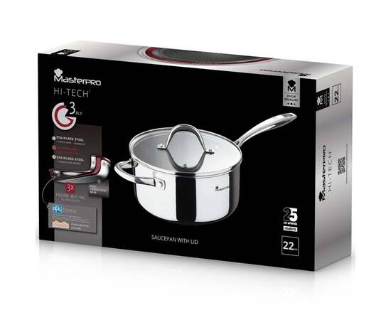 Ківш із кришкою MasterPro Hi-tech 3, 22 см (BGMP-1623), Тип: ківш, Об'єм: 2,5 л, Колір: срібний, зображення 5