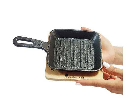 Сковорода гриль чавунна міні з дошкою для сервіровки MasterPro Foodies cook&share, 13.7x22.2 см (BGMP-3808-4), зображення 4