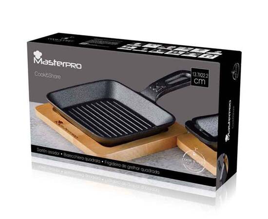 Сковорода гриль чавунна міні з дошкою для сервіровки MasterPro Foodies cook&share, 13.7x22.2 см (BGMP-3808-4), зображення 5