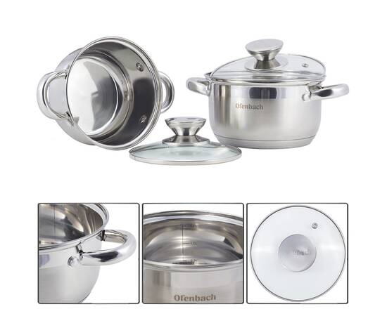 Наблр кастрюль 4 предмета (1,1 л, 1,7 л) из нержавеющей стали Ofenbach (100003), изображение 2