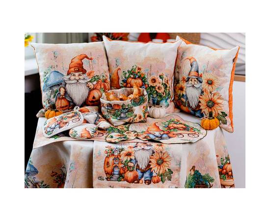 Наволочка 45х45 гобеленовая Гарбузові гноми з возиком Прованс (036216), изображение 4