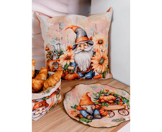 Наволочка 45х45 гобеленовая Гарбузові гноми з гарбузовим будиночком Прованс (036214), изображение 2
