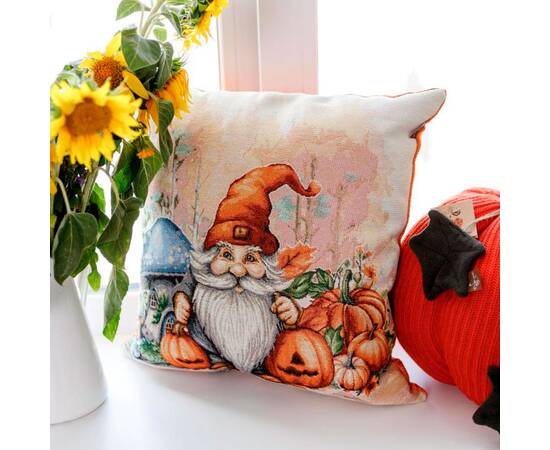 Наволочка 45х45 гобеленова Гарбузові гноми з синім грибом Прованс (036212), зображення 2