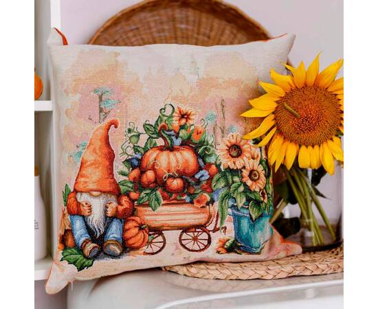Наволочка 45х45 гобеленовая Гарбузові гноми з возиком Прованс (036216), изображение 2