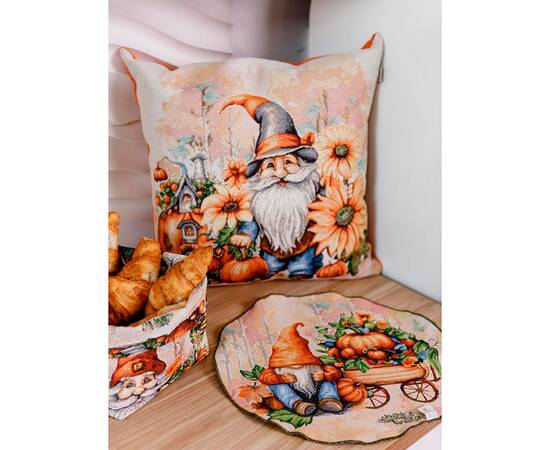 Серветка кругла D-35 гобеленова Гарбузові гноми Прованс (036240), Тип: серветки, Основний колір: помаранчевий, Форма скатертини: кругла, Розмір: Ø35, зображення 2