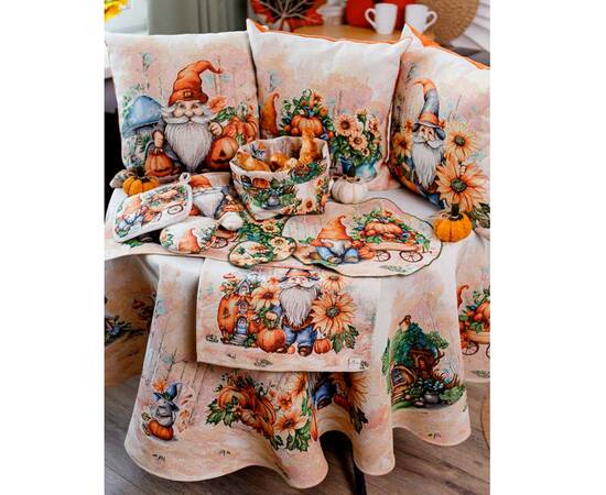 Серветка кругла D-35 гобеленова Гарбузові гноми Прованс (036240), Тип: серветки, Основний колір: помаранчевий, Форма скатертини: кругла, Розмір: Ø35, зображення 3