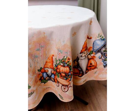 Скатертина кругла кругла D-180 гобеленова Гарбузові гноми Прованс (036335), Тип: скатертини, Основний колір: помаранчевий, Форма скатертини: кругла, Розмір: Ø180, зображення 2