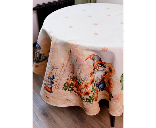 Скатертина кругла кругла D-180 гобеленова Гарбузові гноми Прованс (036335), Тип: скатертини, Основний колір: помаранчевий, Форма скатертини: кругла, Розмір: Ø180, зображення 3