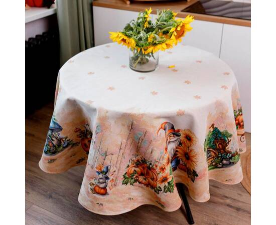 Скатертина кругла кругла D-180 гобеленова Гарбузові гноми Прованс (036335), Тип: скатертини, Основний колір: помаранчевий, Форма скатертини: кругла, Розмір: Ø180, зображення 4