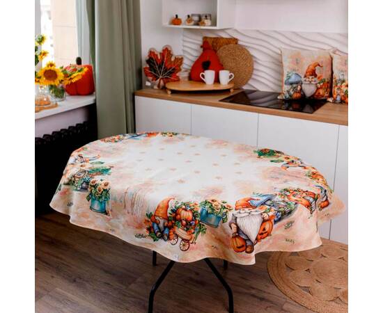 Скатертина овальна 135х180 гобеленова Гарбузові гноми Прованс (036337), Тип: скатертини, Основний колір: помаранчевий, Форма скатертини: овальна, Розмір: 135x180, зображення 2